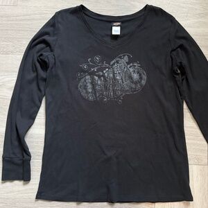 Harley Davidson Black Long Sleeve V-Neck Shirt Like New